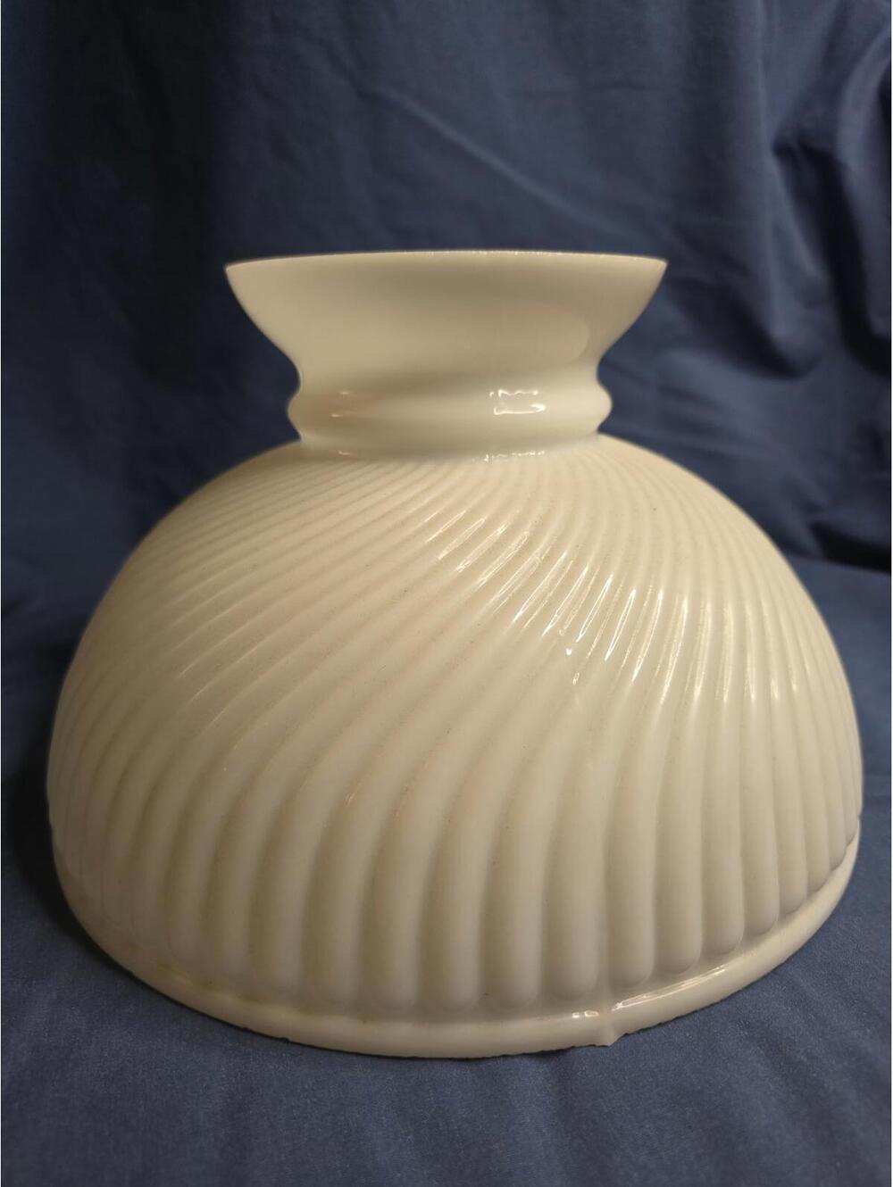 Vintage Victorian Opal Glass Ribbed and Swirled Student Lamp Shade 10" Fitter